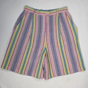 Vintage Women's Brooks Brothers Breezy Cotton Striped Rainbow Shorts Size 8 Prep